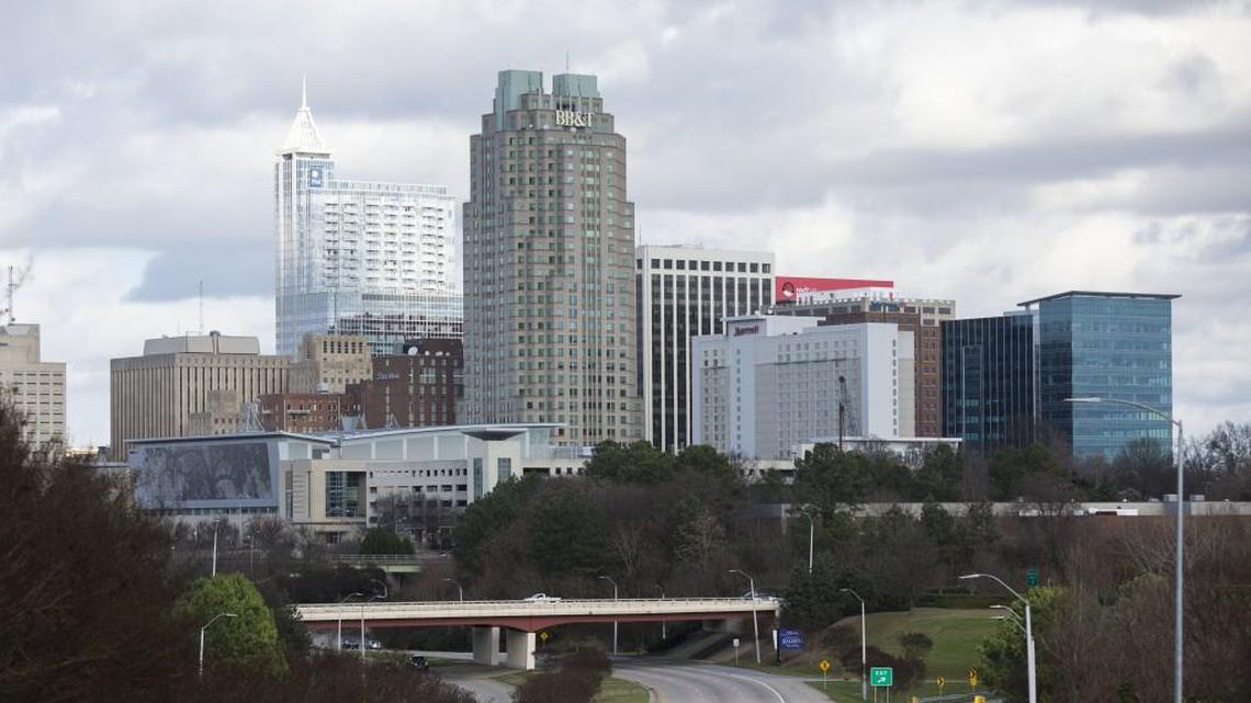 The downtown Raleigh skyline is seen from South Saunders Street in Raleigh.