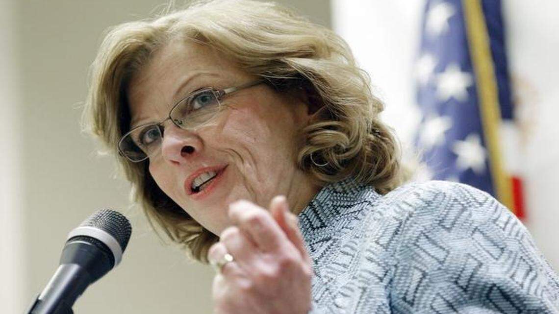 
Mayor Nancy McFarlane gives the State of the City address during a Rotary Club meeting held at the Raleigh Convention Center on March 9, 2015.
