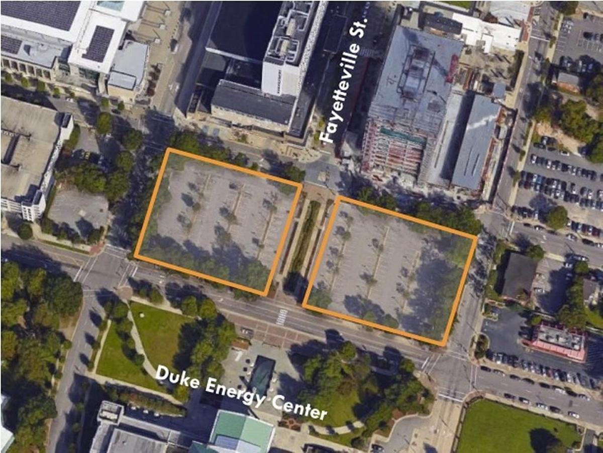 The two parking lots at the south end of Fayetteville Street could be the site of a major corporate office tower.