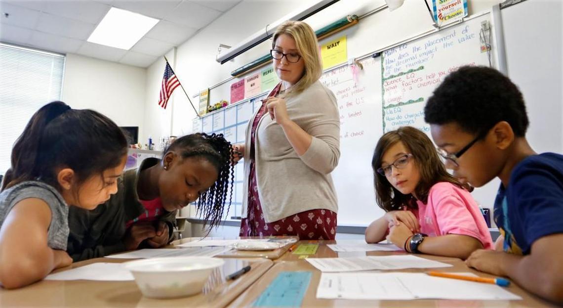 River Bend Elementary School teacher Savannah Meeks teaches a class at the northeast Raleigh school in this file photo.