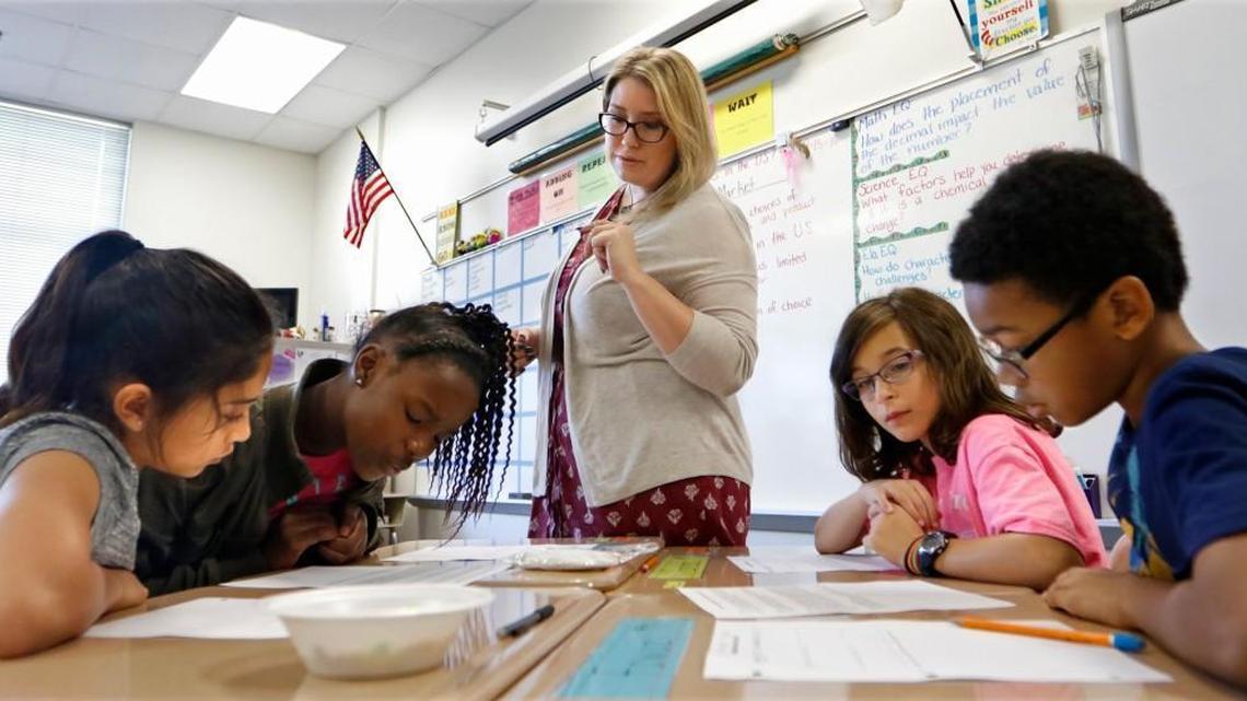 River Bend Elementary School teacher Savannah Meeks teaches a class at the northeast Raleigh school in this file photo.