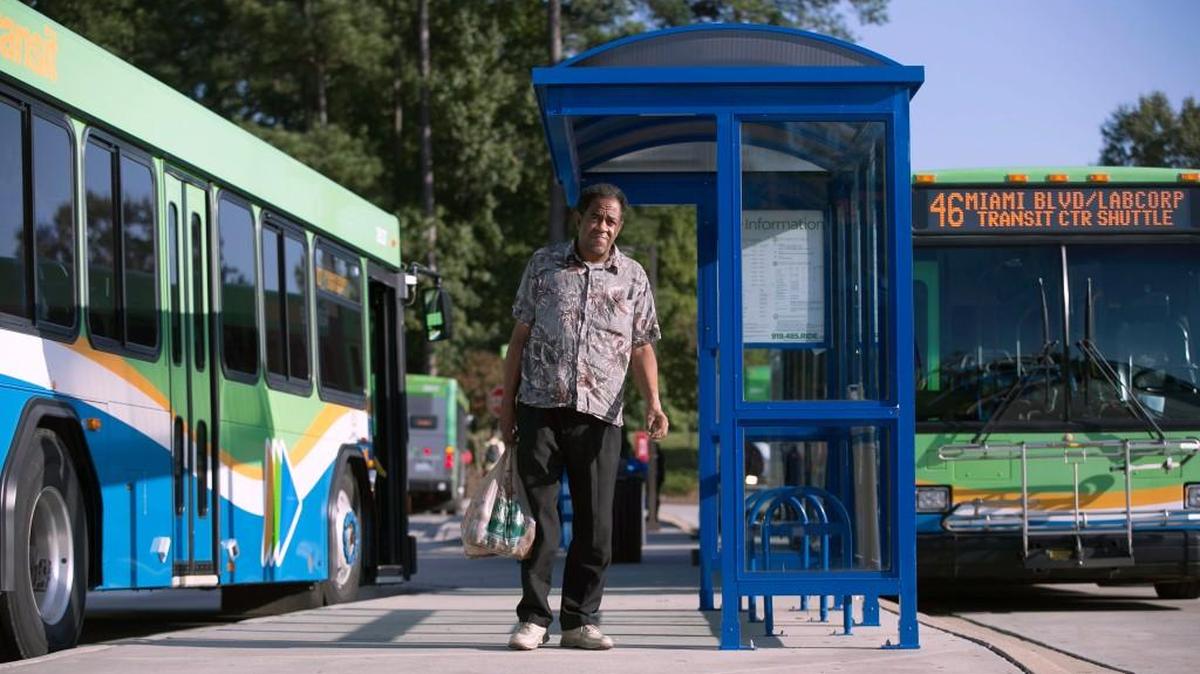Ralph Bolton of Raleigh, N.C. waits for his connecting bus at the GoTriangle bus station in Durham on Wednesday, October 19, 2016 in Durham, N.C. Bolton takes the from Raleigh to his job in Durham daily.
