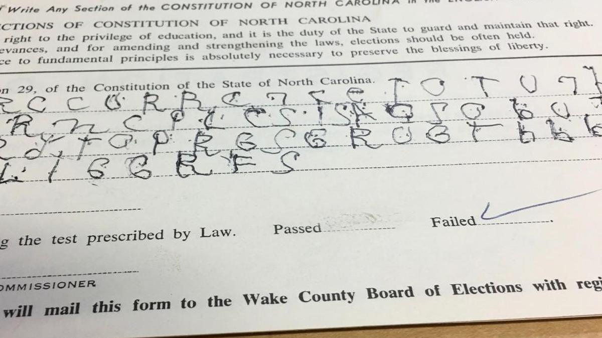 A sample of the literacy tests given to voters in Wake County in 1964 is part of a new exhibit on voting history opening Friday at the City of Raleigh Museum.