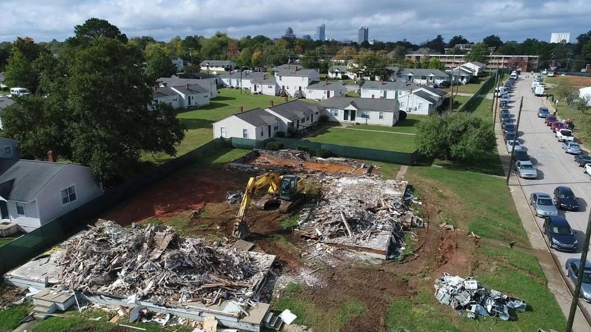 Demolition is underway Tuesday, Oct. 24, 2017 at Washington Terrace in Raleigh. DHIC Inc., a nonprofit affordable housing developer, hosted a groundbreaking ceremony for the launch of a multi-phase redevelopment plan that will include two new affordable housing communities, a park and a child care center.