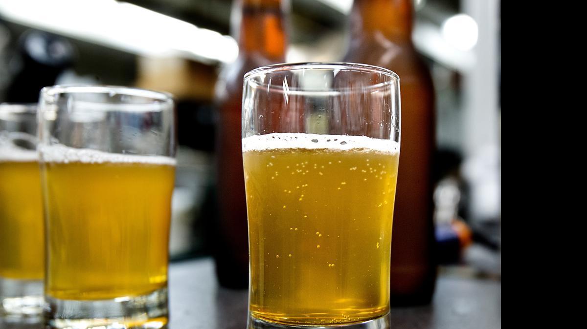 
Samples of beer made with the yeast from bees are poured by Dr. John Sheppard, with the NC State University Department of Food/Bioprocessing and Nutrition Sciences, in the Brewery in the Pilot Plant on the school's campus in Raleigh, N.C. on Thursday, July 23, 2015. For the past 5 years he and students have been making beer as part of research at the college. They grow their own yeast for the beers, some of which come from insects like bees.
