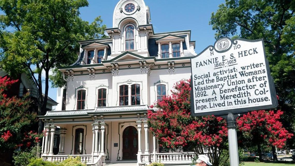The front exterior of the Heck-Andrews House, built ca. 1870, at 309 North Blount Street in downtown Raleigh, NC photographed in July of 2015.