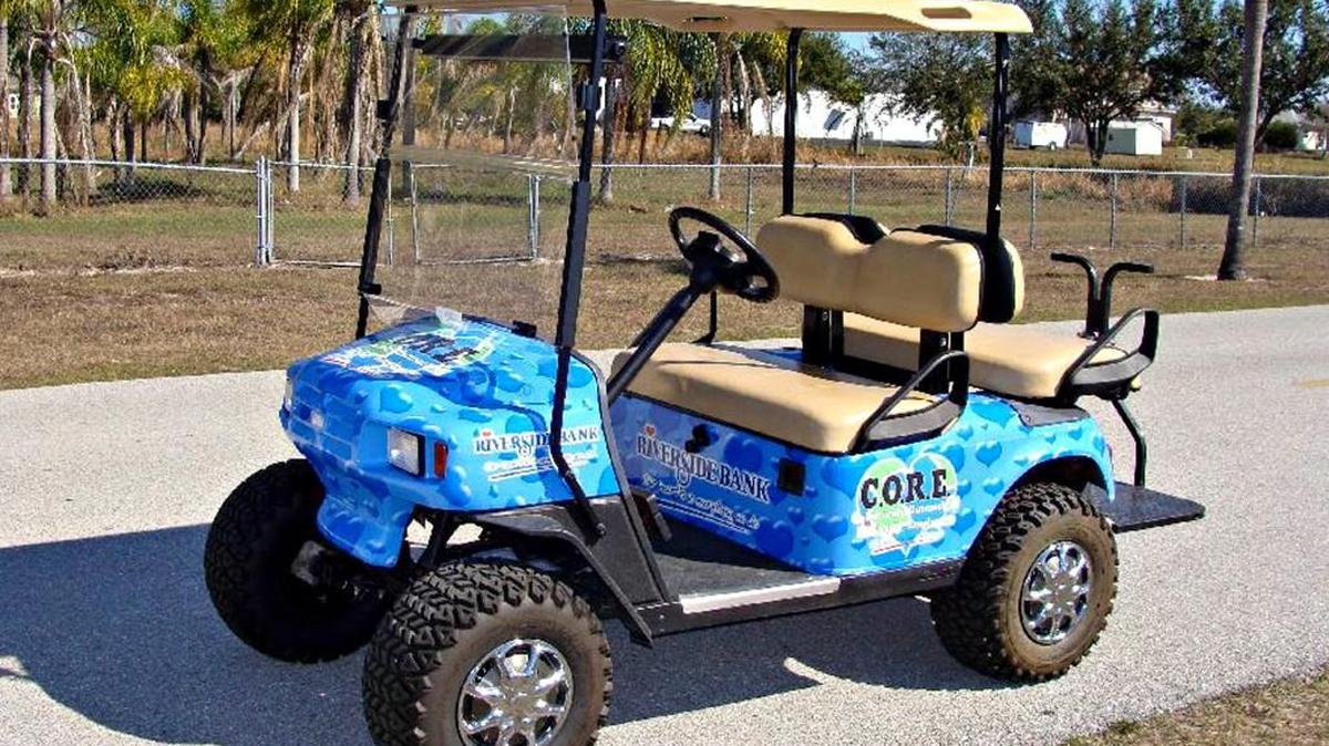 A golf cart once owned by Riverside Bank is shown in this undated photo released to the media on Wednesday, Dec. 9, 2009.
