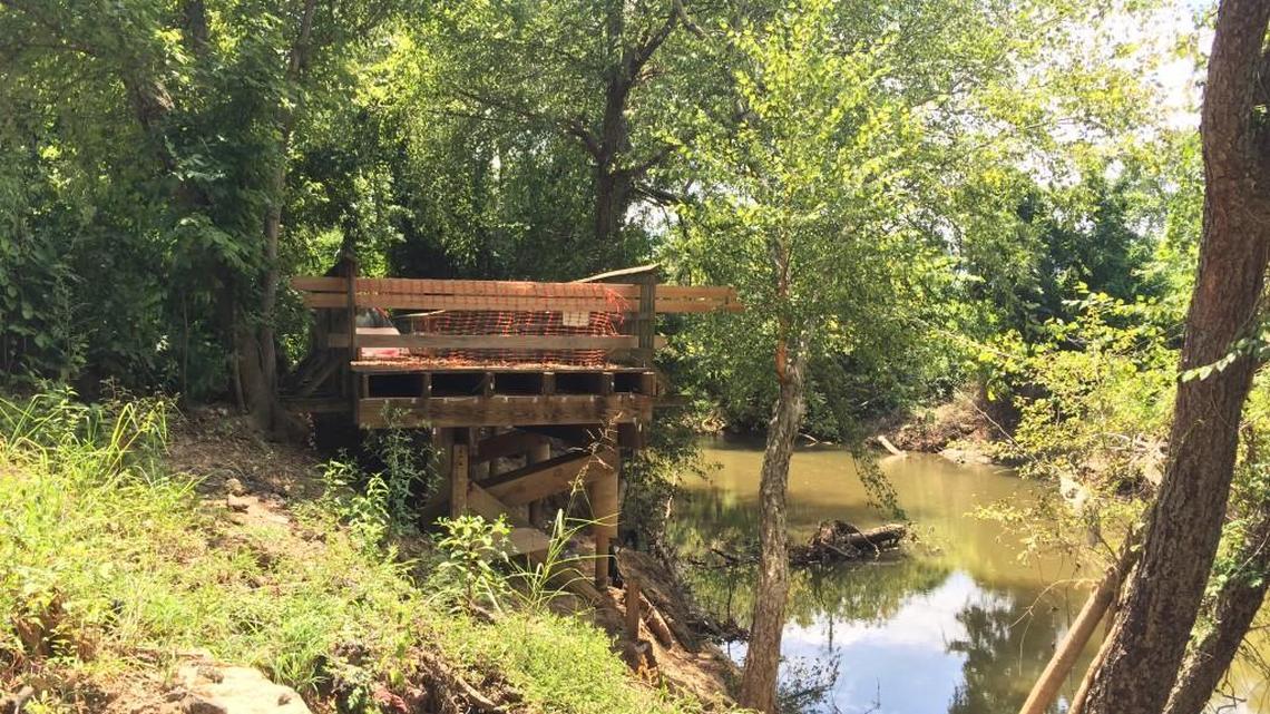 On the Crabtree Creek Greenway Trail near Capital Boulevard, areas of boardwalk damaged by Hurricane Matthew flooding were removed and have yet to be replaced. Raleigh officials expect the bridge to be repaired by late November.