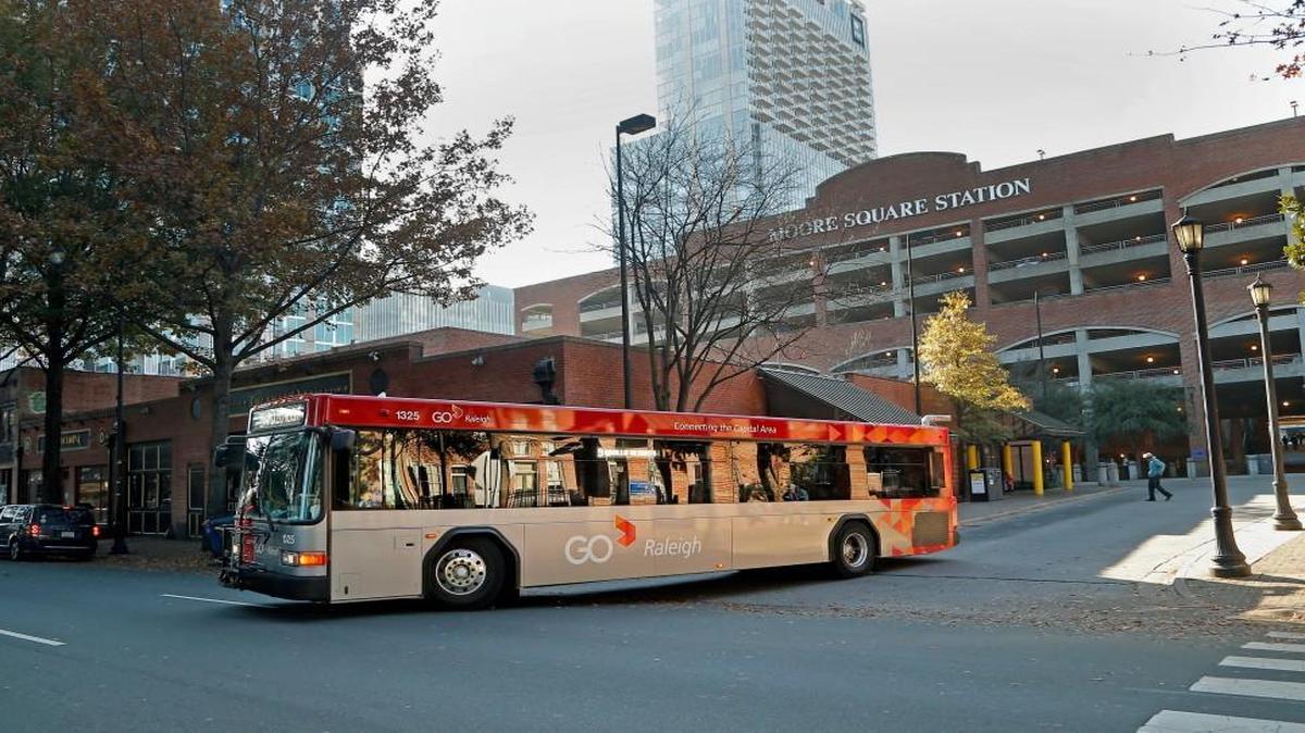 A Raleigh city bus departs Moore Square Transit Station in downtown Raleigh last month. Raleigh recently partnered with civil engineers at N.C. State University to develop a vision for a more high-tech transportation system.