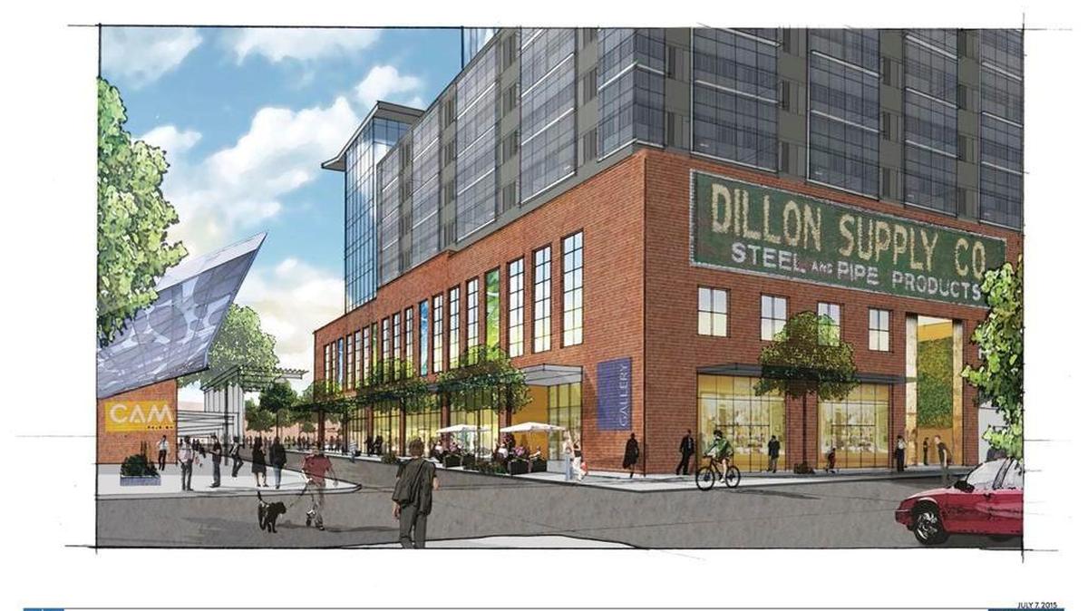 
An artist’s rendering shows how a new 17-story tower in Raleigh’s warehouse district might appear.
