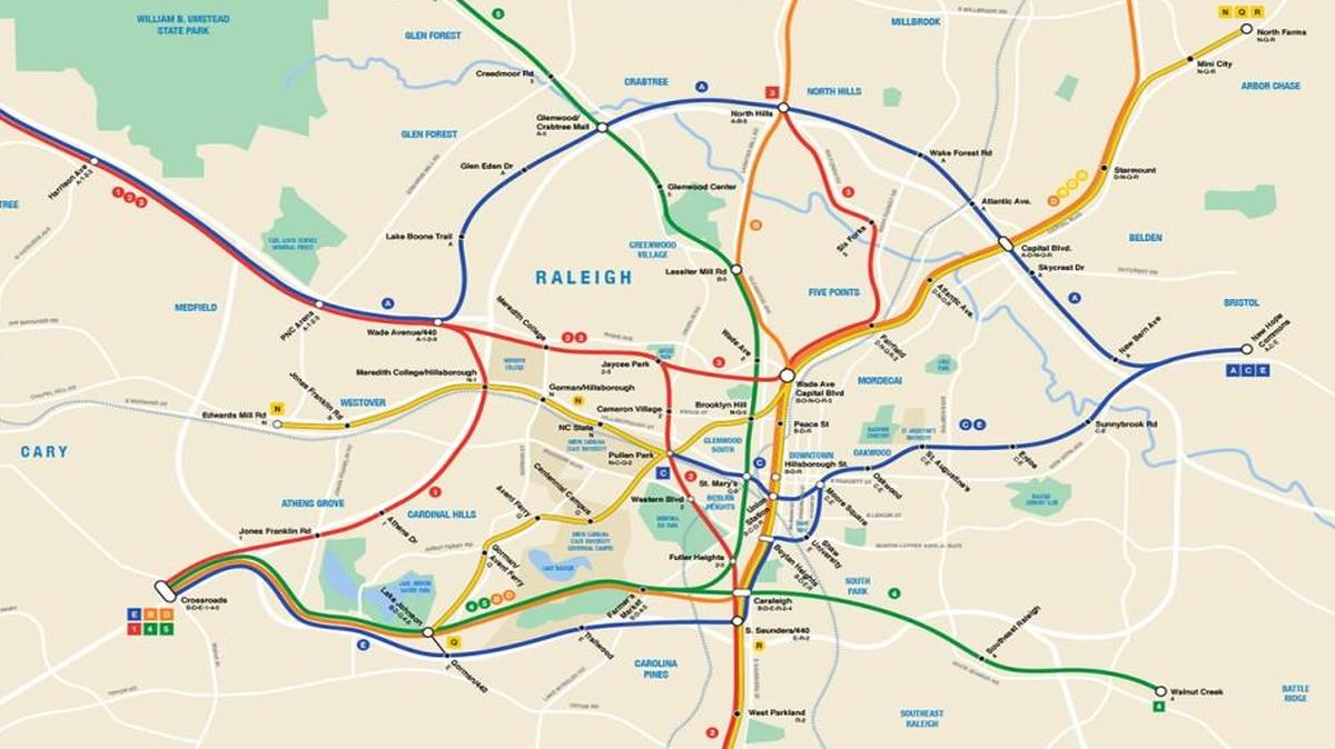 Nicholas Sailer, a designer in Raleigh, created a hypothetical subway map for the City of Oaks.