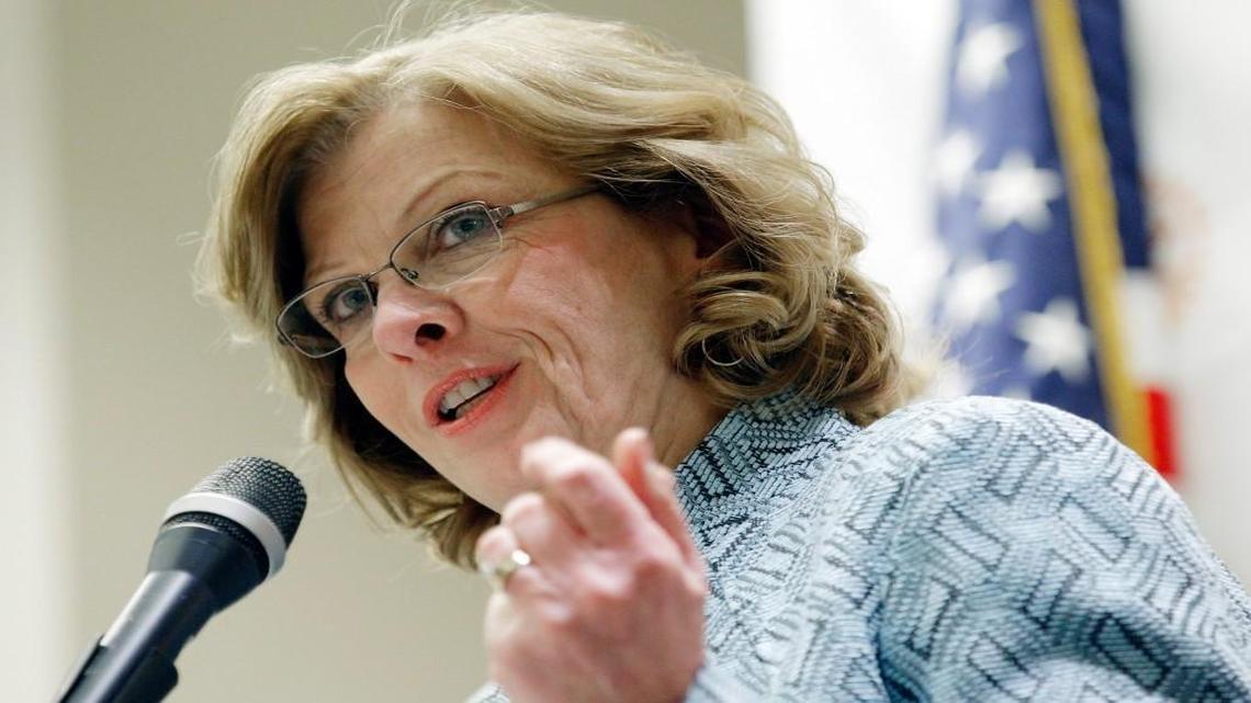 Mayor Nancy McFarlane gives the State of the City address during a Rotary Club meeting held at the Raleigh Convention Center on March 9, 2015.
