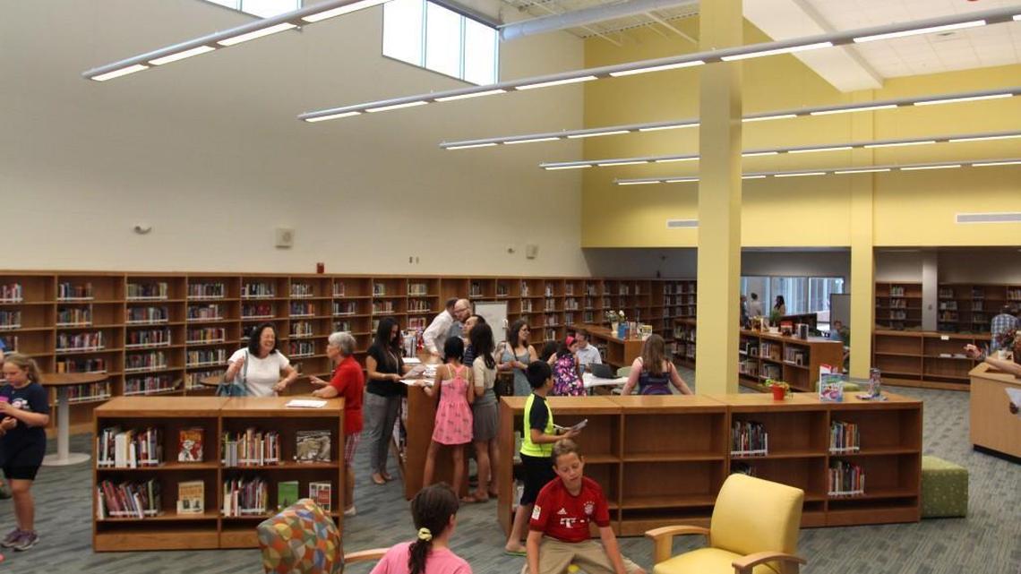 Students explore Pine Hollow Middle School media center at the Raleigh school’s open house on July 7, 2016.