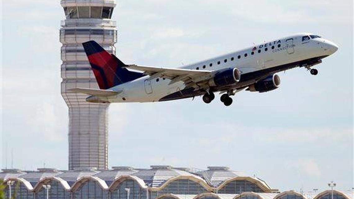 
A Delta Air Lines jet takes off from Ronald Reagan Washington National Airport in Arlington, Va. in a 2014 file photo. RDU officials announced Thursday, Sept. 24, 2015, that Delta will be offering nonstop flights to Paris beginning next May. 
