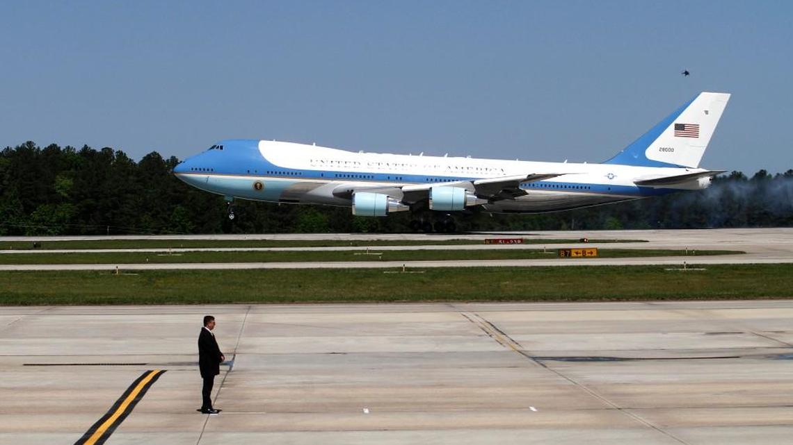Air Force One arrives at Raleigh-Durham International Airport in Morrisville in April 2012 on the airport’s 10,000-foot runway. The runway is nearing the end of its expected lifespan and needs to be replaced at a cost of about $305 million.