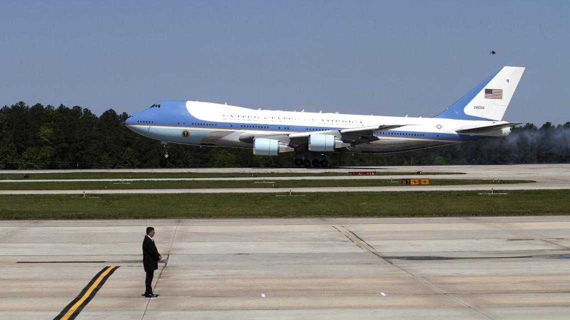 Air Force One arrives at Raleigh-Durham International Airport in Morrisville in April 2012 on the airport’s 10,000-foot runway. The runway is nearing the end of its expected lifespan and needs to be replaced at a cost of about $305 million.