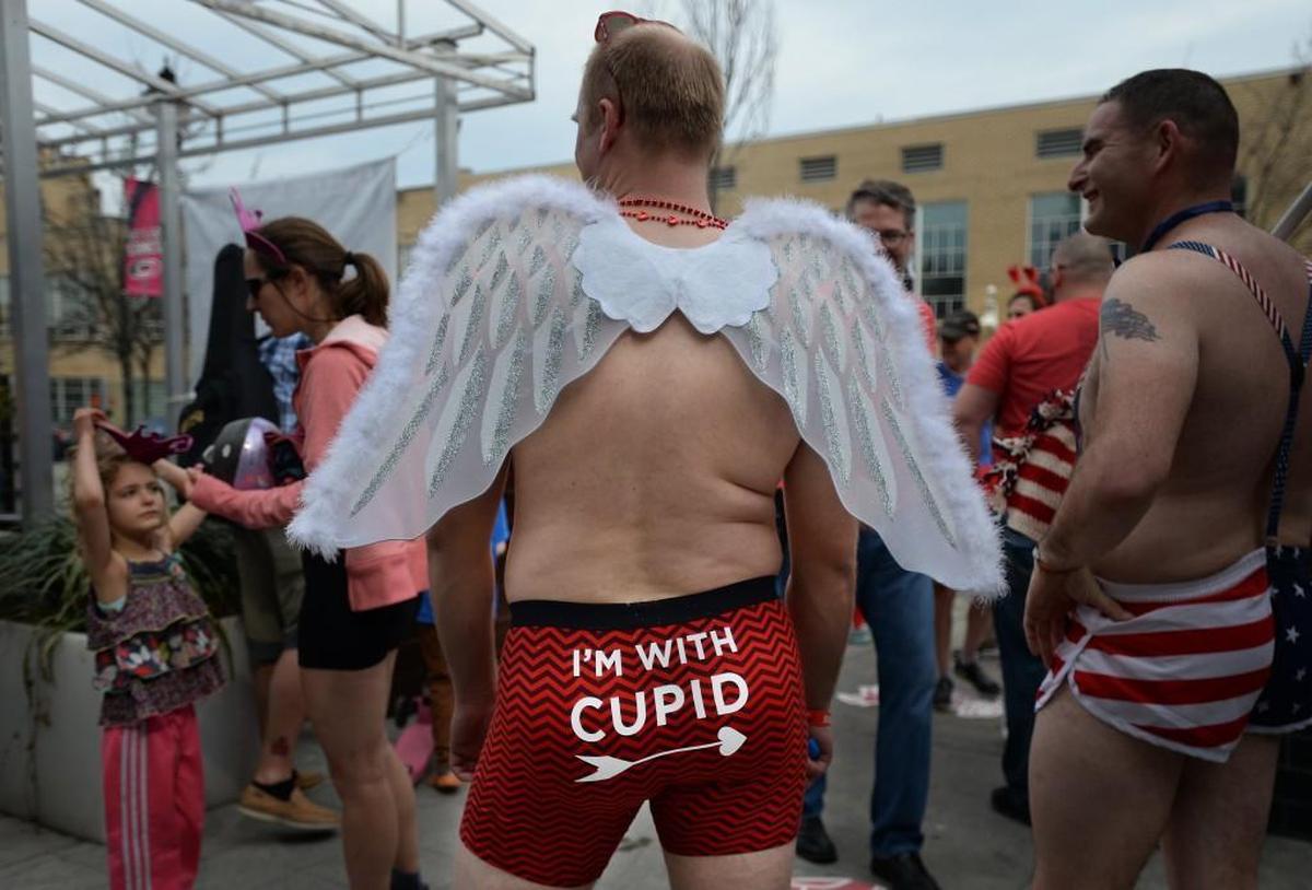 Frank Kotlarsic, of Virginia Beach, waits for a friend after finishing the Cupidâs Undie Run in Raleigh, N.C. Saturday, February 20, 2016. Several hundred runners took part in the charity event which raises money for the Childrenâs Tumor Foundation. CTF is the worldâs largest non-government organization dedicated to ending Neurofibromatosis through research.