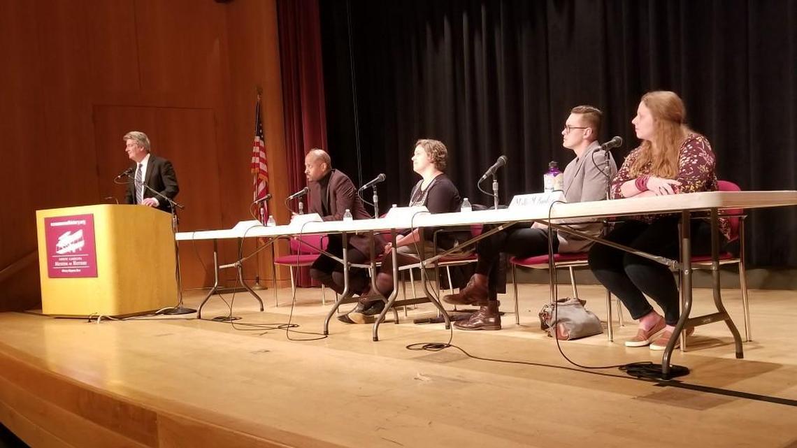 Community Voices panelists from left to right: Nick Neptune, Elizabeth Alley, David Shaner and Molly McKinley.