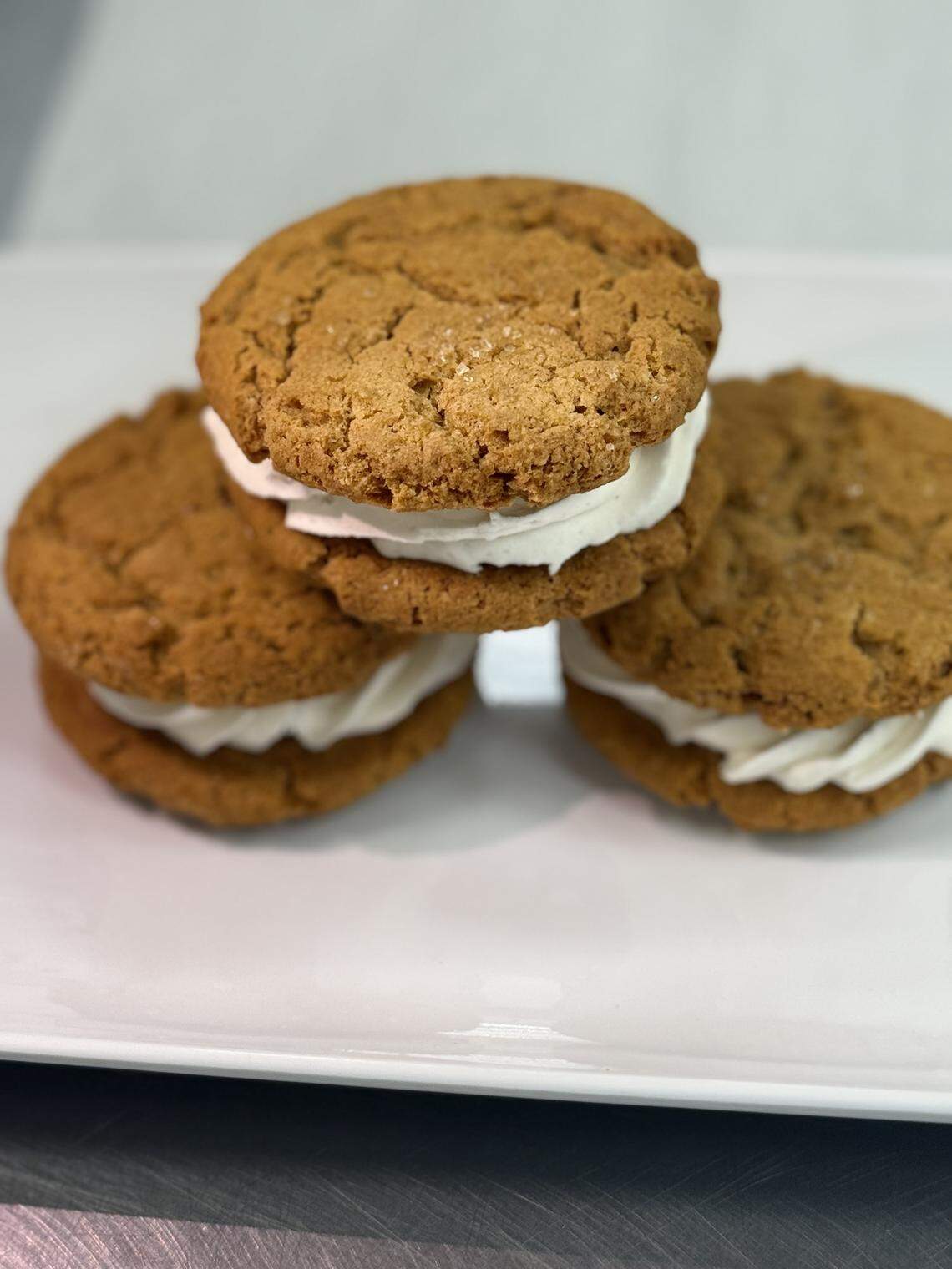 A vegan snickerdoodle cookie sandwich from the gluten-free bakery JP’s Pastry.