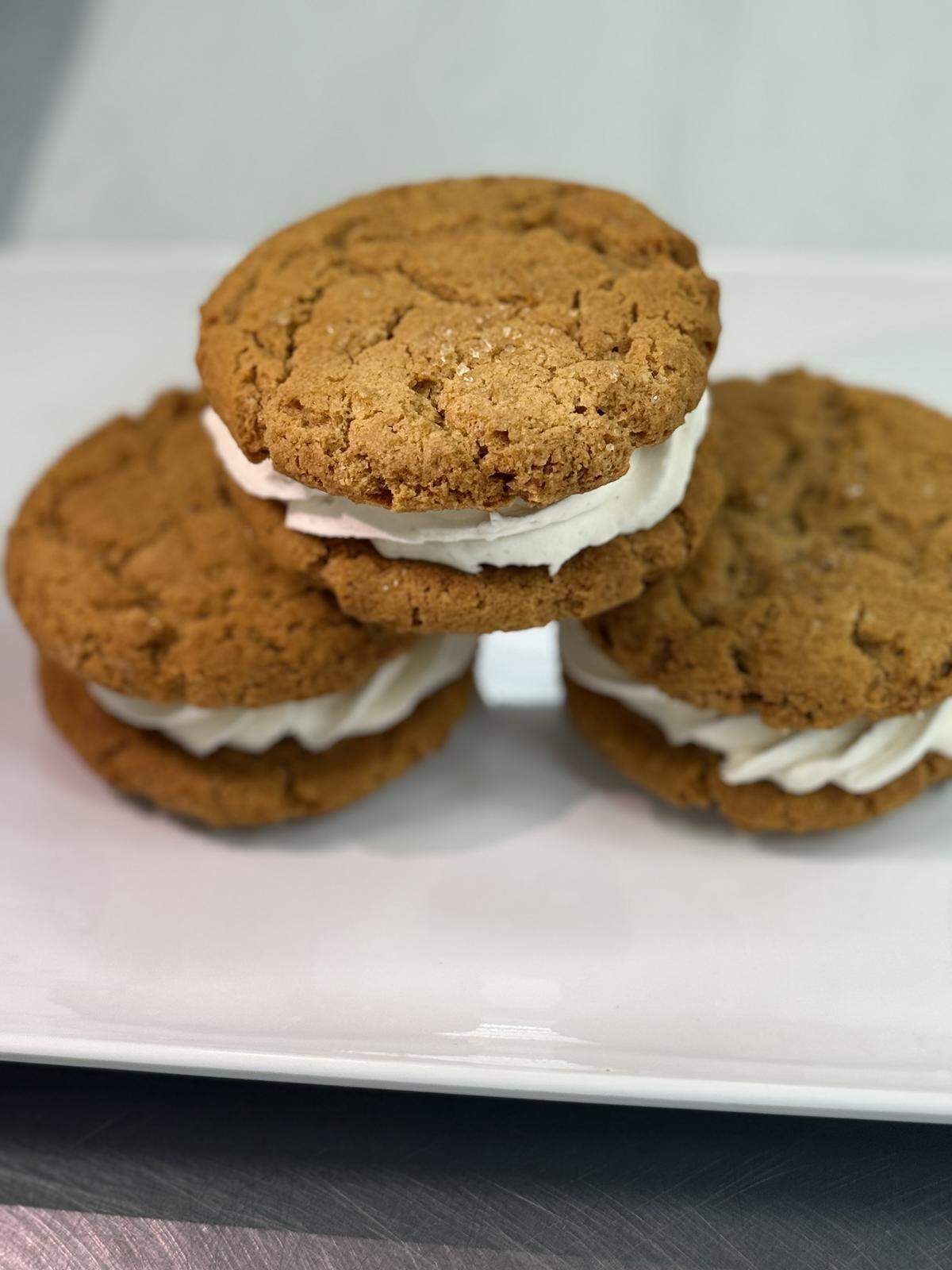 A vegan snickerdoodle cookie sandwich from the gluten-free bakery JP’s Pastry.