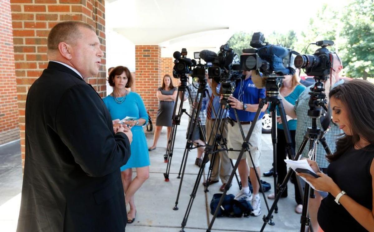 N.C. State Chief of Police Jack Moorman talks to the media on July 24, 2017 at campus police headquarters about alleged sexual assaults that took place at Wolf Village Timber Hall on the school's campus over the weekend. He said they were still investigating and no arrests have been made.