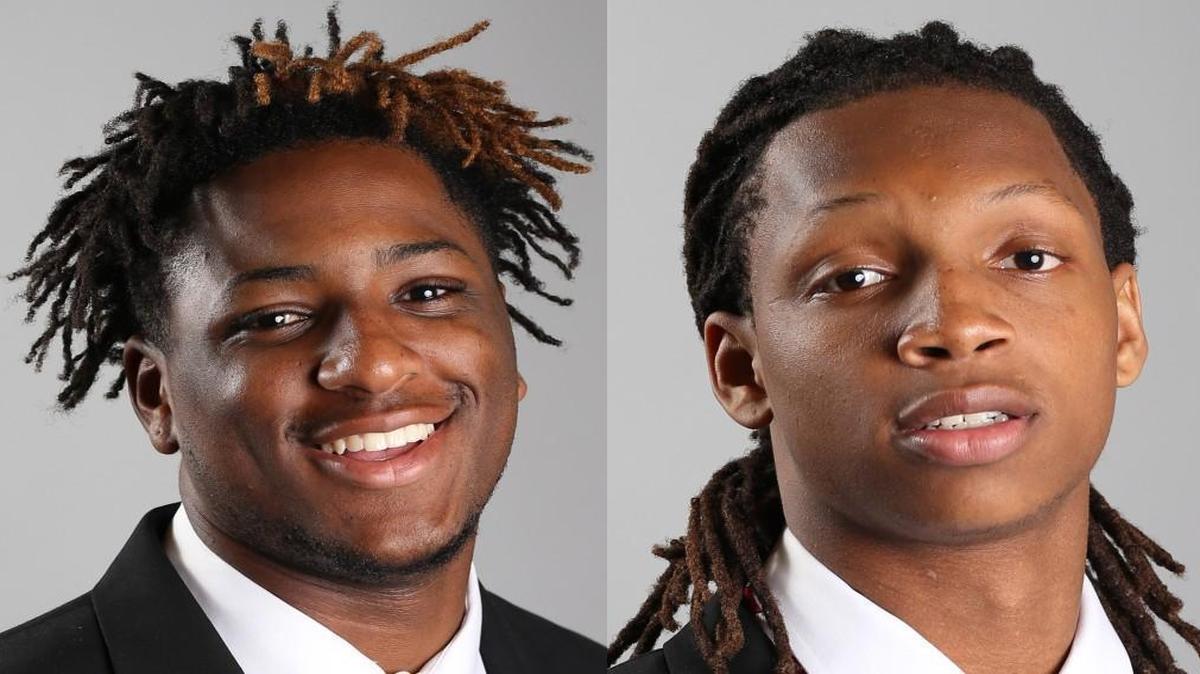 NC State freshman football players Kevince Brown, left, and Antoine Thompson were dismissed from the team after participating in an on-campus gathering on July 21, 2017 where alcohol and marijuana were present. Three other players were suspended from game play.
