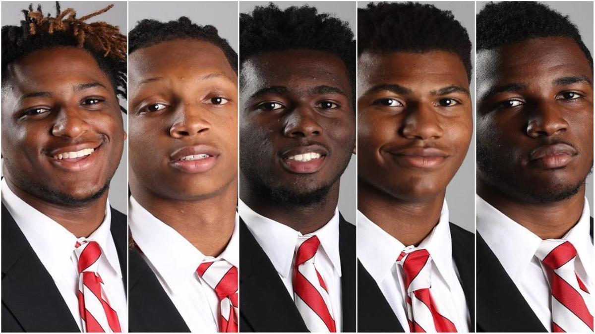 NC State freshman football players from left, Kevince Brown, Antoine Thompson, Erin Collins, Xavier Lyas and Isaiah Moore will not be charged after sexual assault allegations were made by women who were at an on-campus gathering on July 21, 2017 that the players also attended.