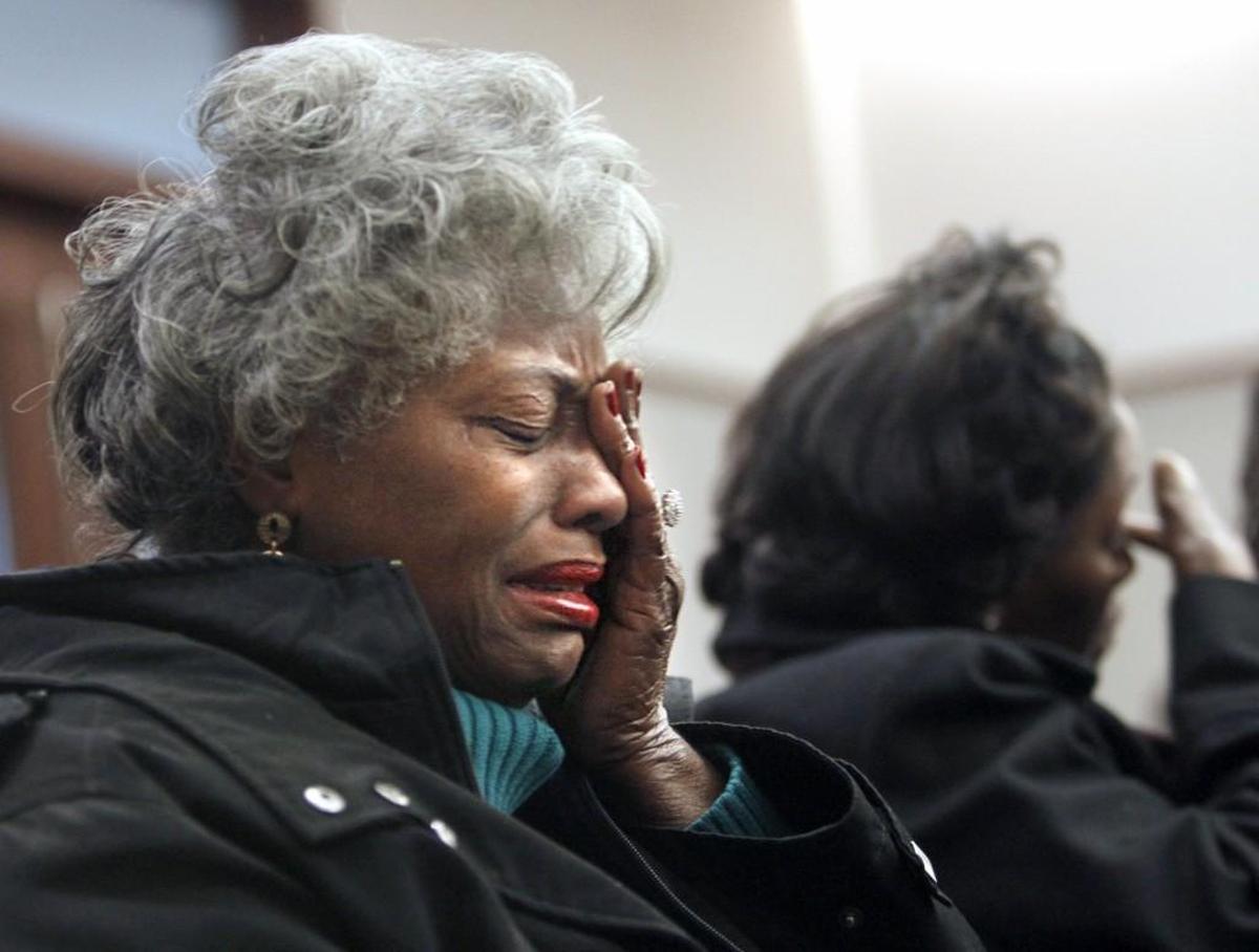 The aunt of inmate Shon McClain, Effie Harris, center, and other family members react after the verdict in the case of Wake County detention officer Markeith Council. "I'm relieved," she says. "I thank God for the verdict." Council was found guilty of involuntary manslaughter in 2013 for the beating death of McClain at the Wake jail.