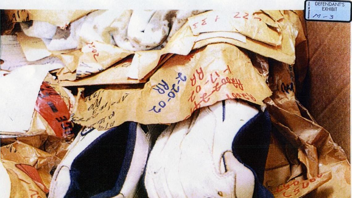 A photograph in Michael Peterson’s court file showing evidence that attorneys say was improperly stored.