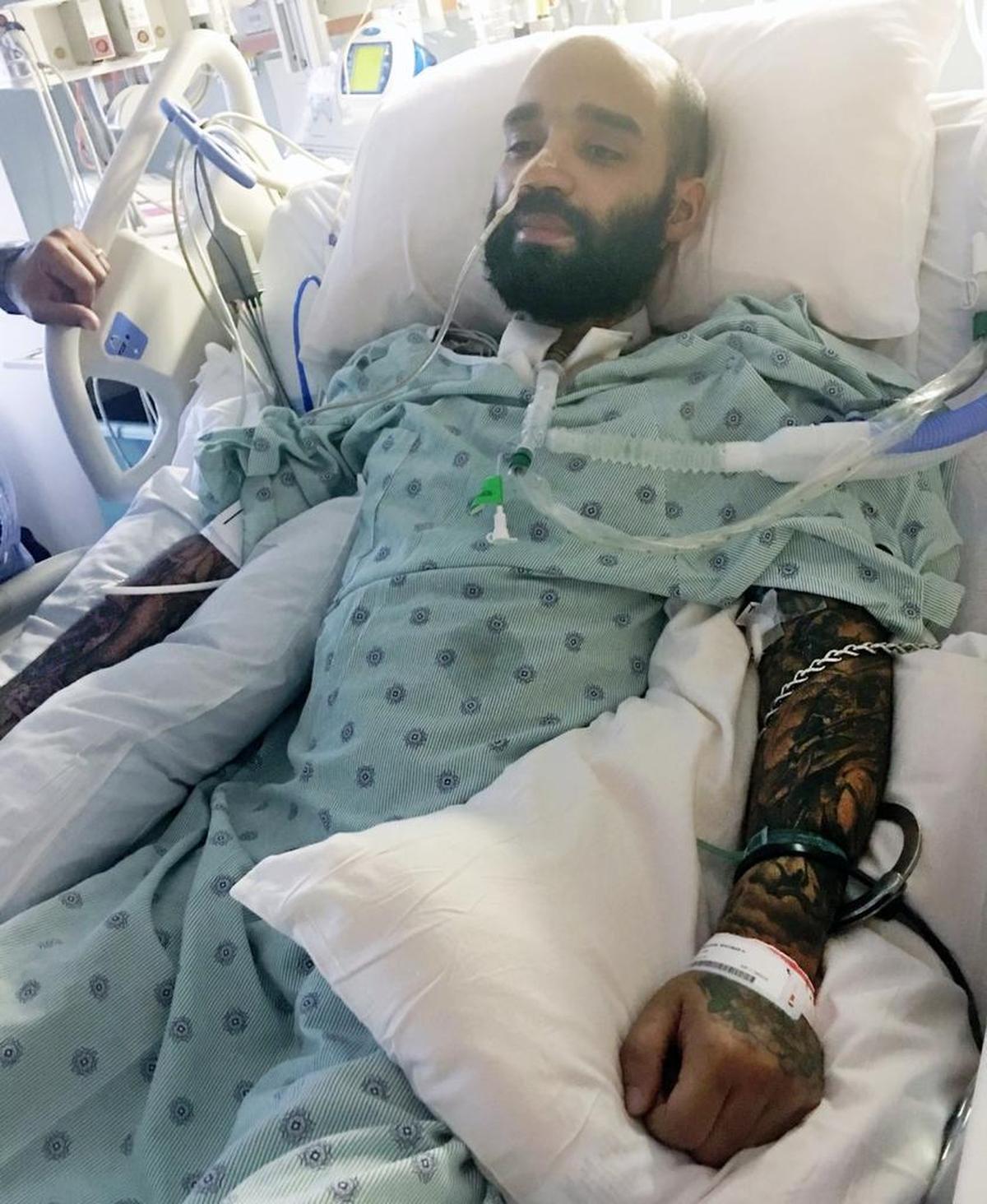 Apolinar “Hasen” Perdomo after his tracheotomy at Cape Fear Valley Medical Center in Fayetteville.