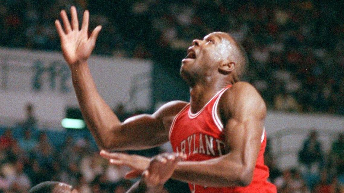 Maryland's Len Bias goes up for a shot during Western Regional NCAA action in Long Beach, Calif. March 16, 1986. On June 19, 1986 Bias died of a cocaine overdose after celebrating his success in a Maryland dormitory room.