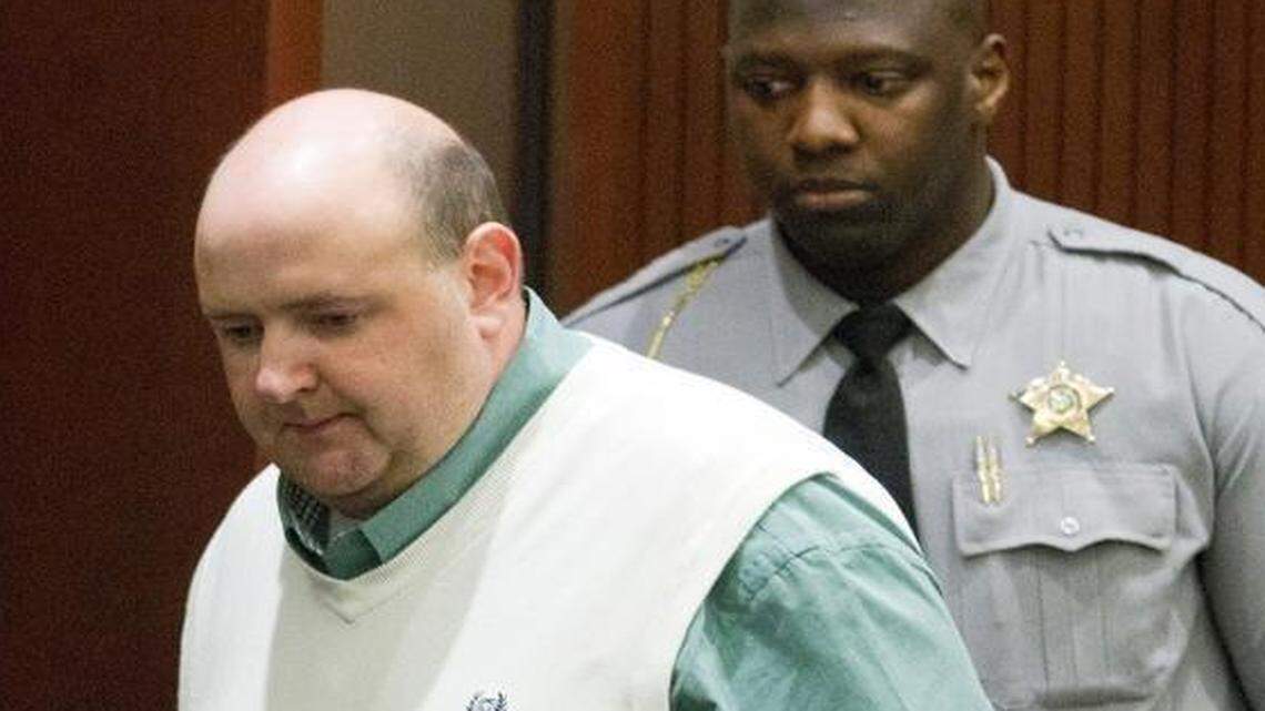 
Defendant Jonathan Broyhill, foreground, enters the courtroom following a break in his trial in a Wake County courtroom on March 4, 2015. He is accused of killing Jamie Kirk Hahn, a rising star among Democratic strategists and fundraisers and attempting to kill her husband and his childhood friend, Nation Hahn. Both sides made their opening statements and witnesses began testifying on Wednesday.
