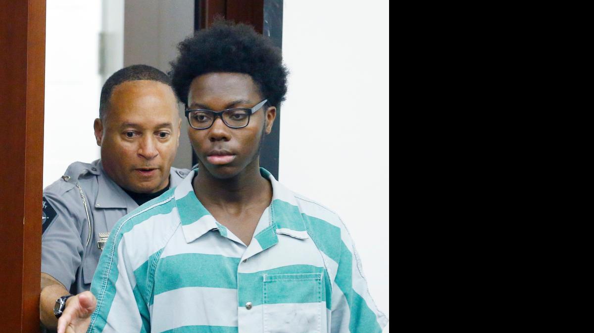 
Joshua Odell Simmons, one of four people charged with murder in the recent death of Cary teenager Katie Burdick-Crow, makes his first appearance in a Wake County courtroom on Monday afternoon, June 29, 2015. 
