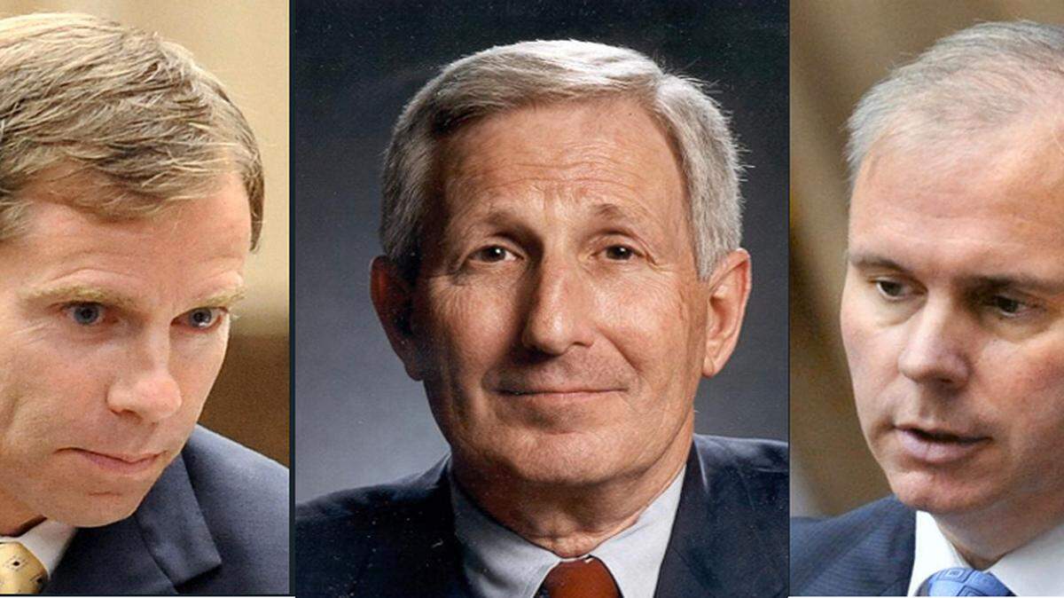 Forsyth County District Attorney Jim O’Neill, now a candidate for attorney general, former District Attorney Tom Keith, and Assistant District Attorney David Hall, now a Superior Court judge.