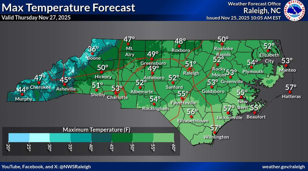 On Thanksgiving, Triangle residents will enjoy cool temperatures and dry conditions.