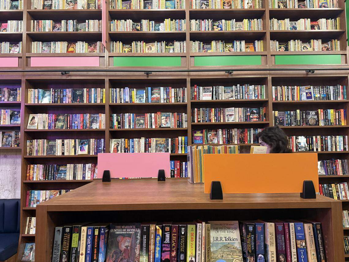 Used books fill shelves at The Newsagent’s, a new store on Fayetteville Street in downtown Raleigh.