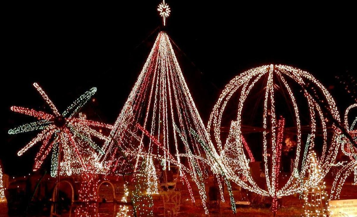 Lights and decorations shine at Lake Myra lights in downtown Wendell.
