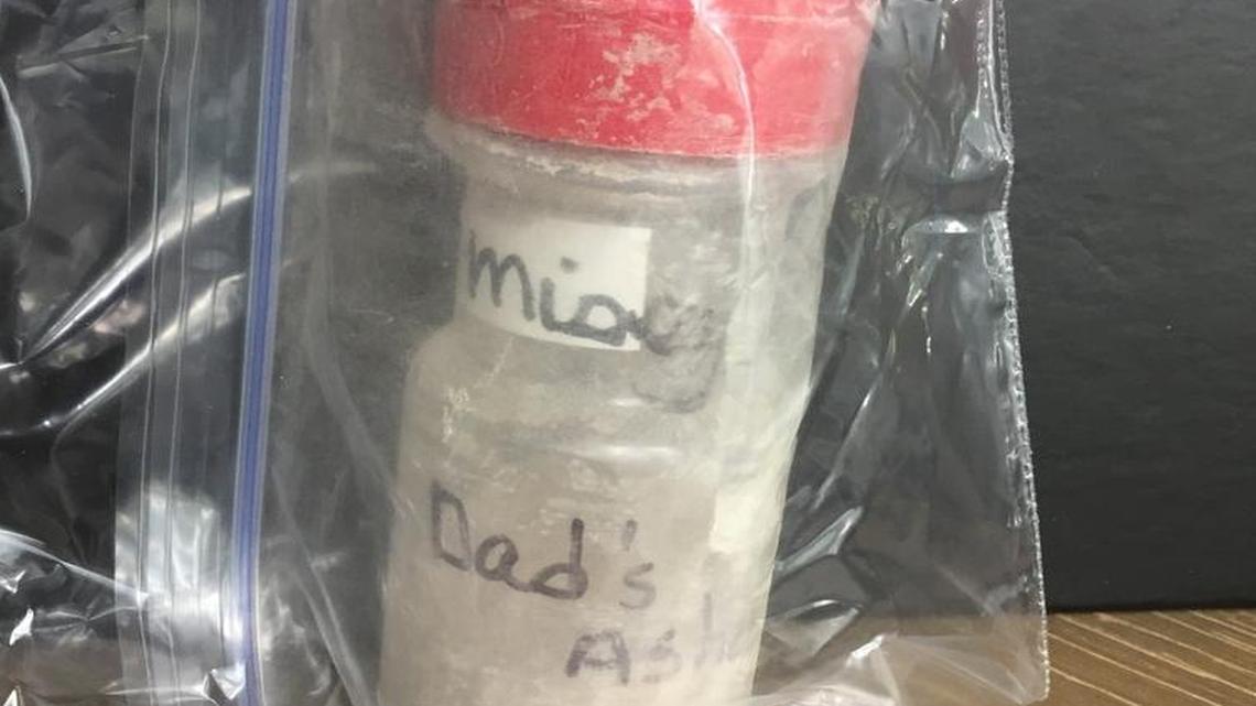 With only the words “Dad’s ashes” and “Missy” written on it, a small bottle of ashes that turned up at a Thomasville Goodwill store have not been claimed.