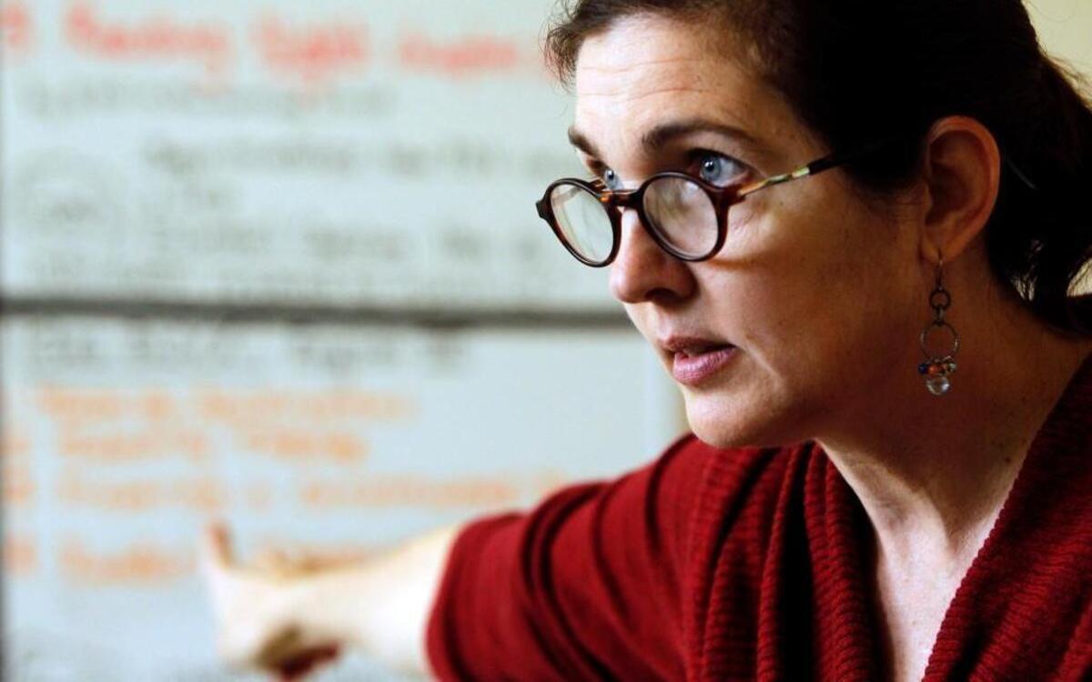 Vivian Connell, teaches about the Holocaust to an English 2 class at Phoenix Academy High School in Chapel Hill on April 17, 2014.