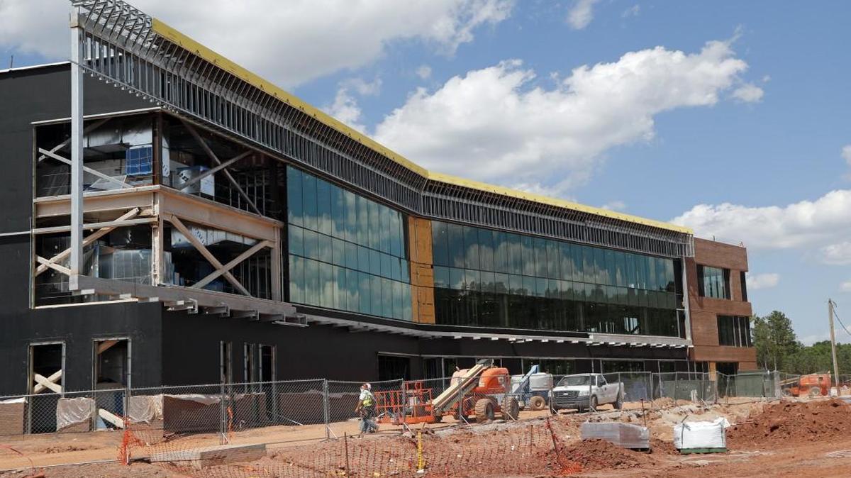 Construction progresses at Wake Tech’s first building in its new RTP campus on June 9, 2017. When completed, it will focus on IT programs.