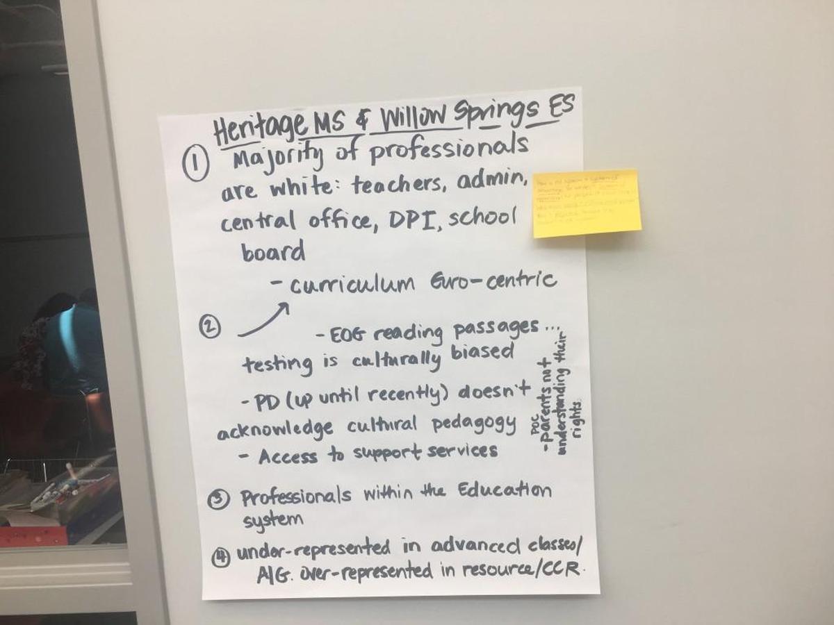 Wake County teachers talked about racism and bias during a training session at the Vernon Malone College and Career Academy in Raleigh on July 26, 2017.