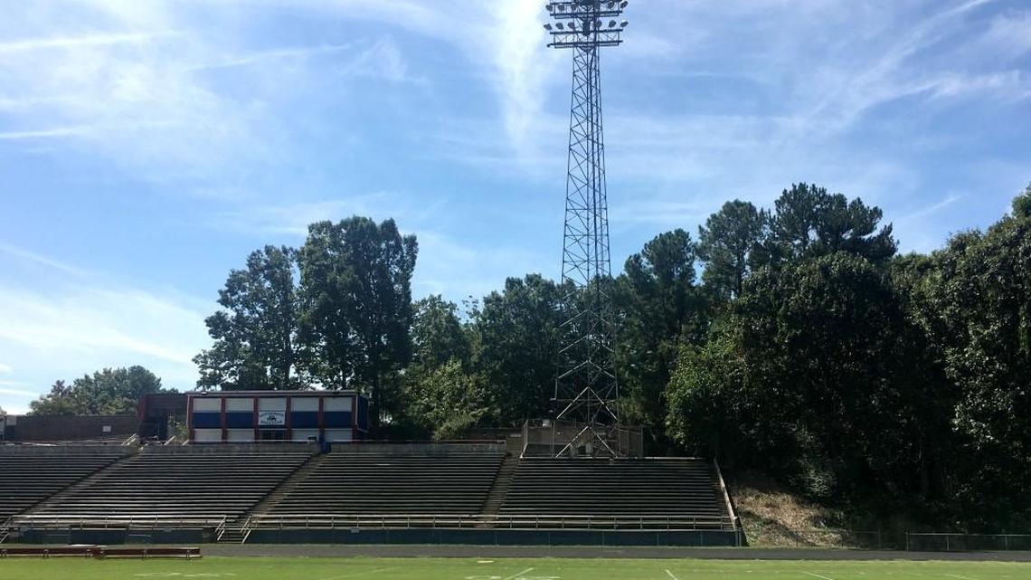 Cellphone antennas are attached to a light stand at the Sanderson High School football stadium in Raleigh, N.C., in this photo taken on Wednesday, Sept. 14, 2016. Wake County Schools get more $187,000 a year for leasing the space for the antennas and towers at three different schools.