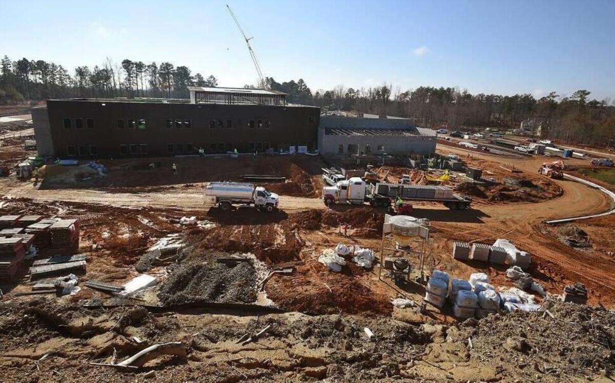 The worksite at the new Oakview Elementary School is full of activity as construction continues Tuesday, December 8, 2015 in Holly Springs, N.C. Wake County school administrators say they need to build 10 more new elementary schools by 2022.
