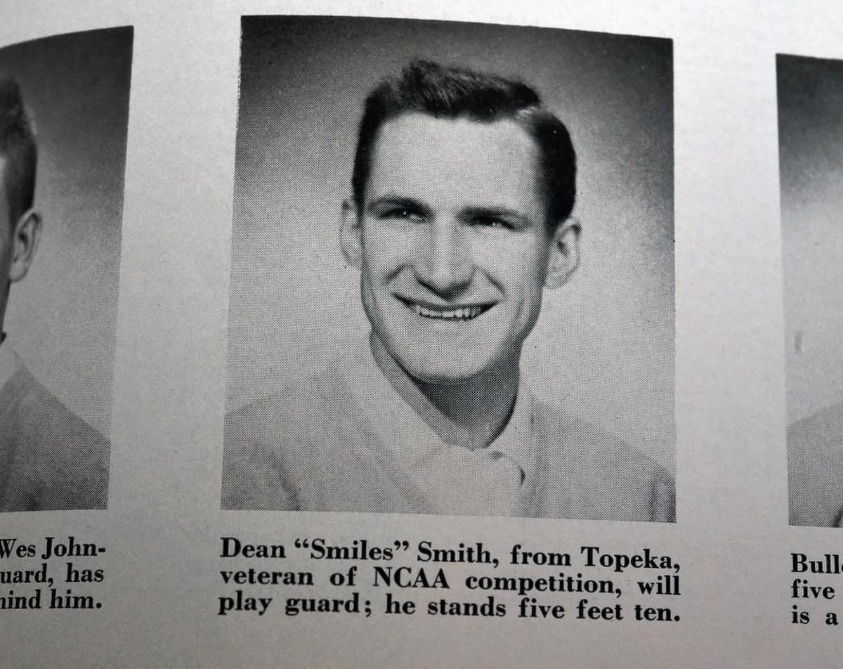 A photo of former UNC basketball head coach Dean Smith from a brochure featuring the 1952 University of Kansas basketball team which Smith played for is part of over 12,000 personal records donated to UNC-Chapel Hill libraries Thursday, Nov. 30, 2017. The gift from the Smith family contains correspondence, newspaper clippings, photographs, books and more. Library archivists recommend those who want to see the collection make an appointment via email.