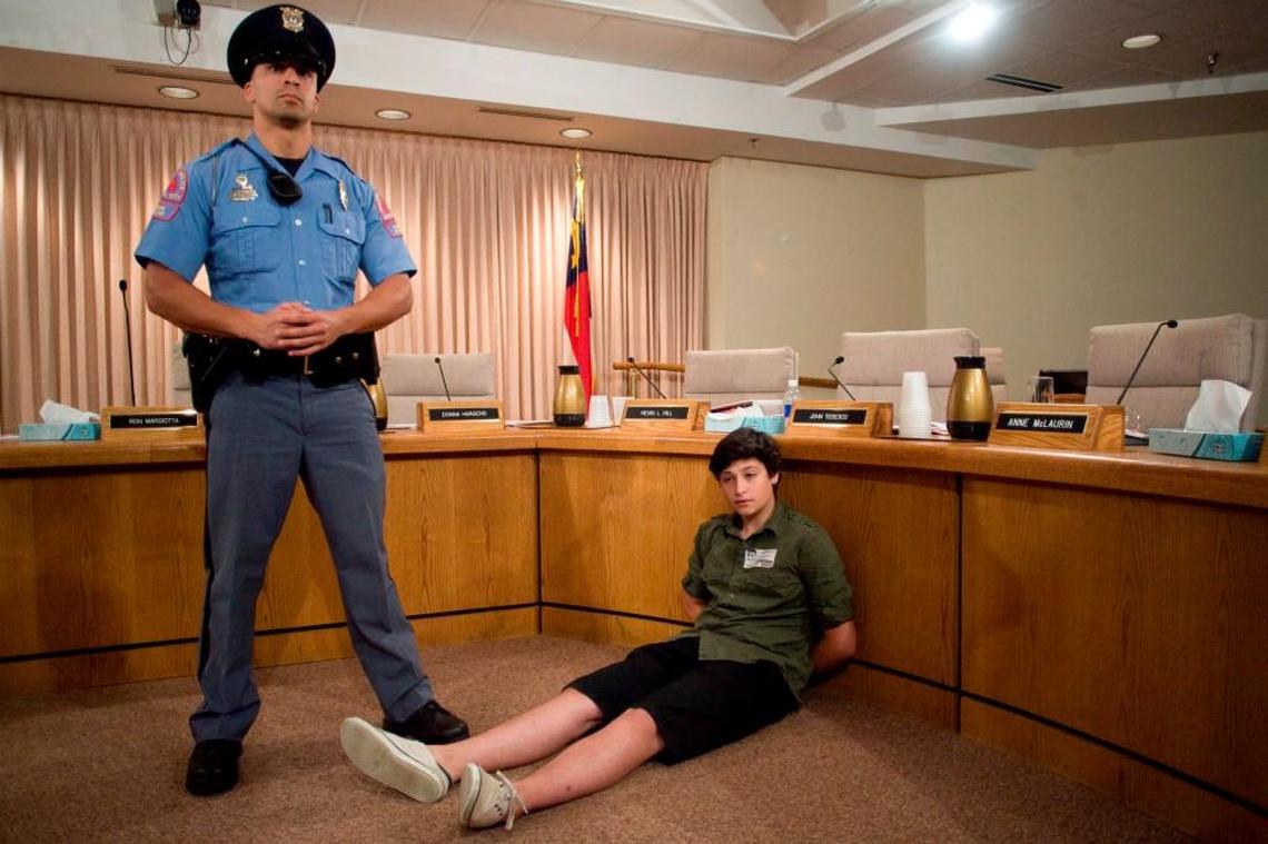 David Eisenstadt was among 19 people arrested at a Wake County school board meeting in July 2010. They were protesting the school board’s elimination of busing for student diversity.