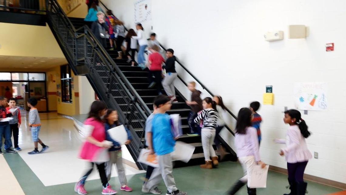 Students move between classes at Mills Park Elementary School in Cary NC on Nov. 22, 2016.