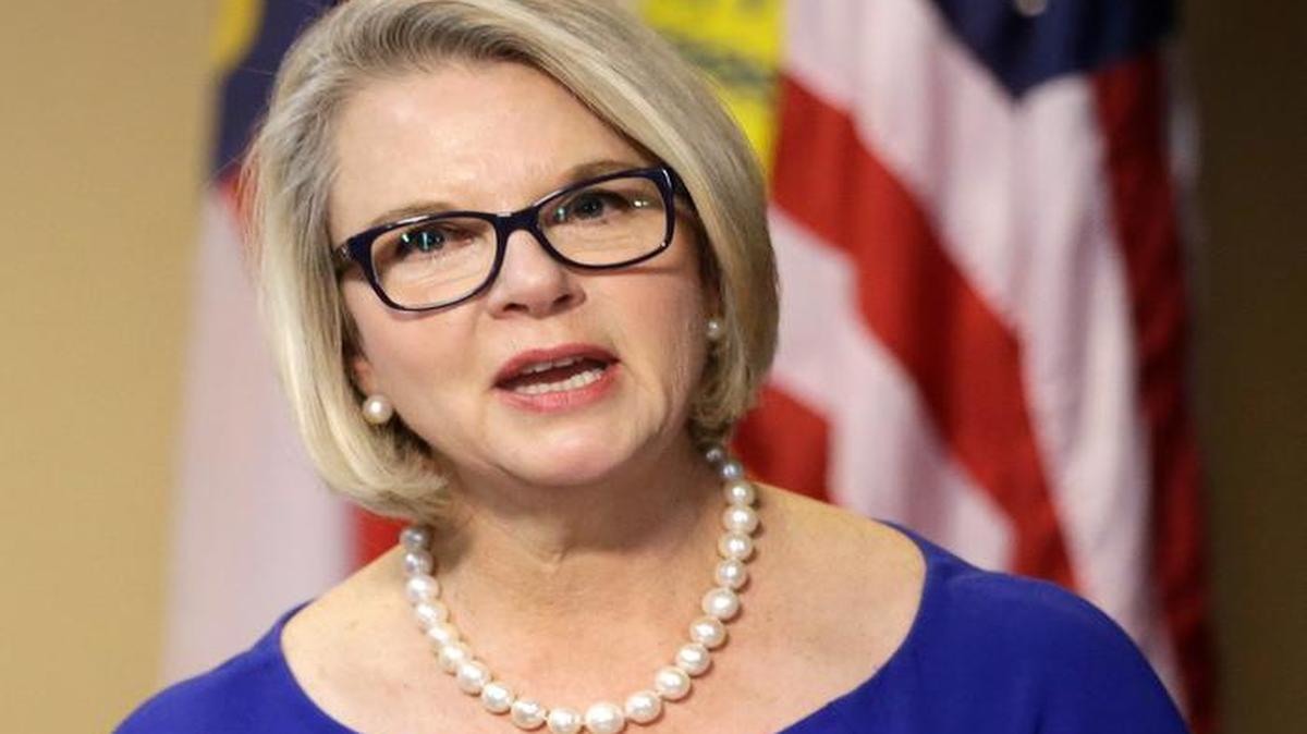 Margaret Spellings, the newly elected president of the North Carolina public university system makes comments during the University of North Carolina Board of Governors meeting in Chapel Hill, N.C., Friday, Oct. 23, 2015. (AP Photo/Gerry Broome)
