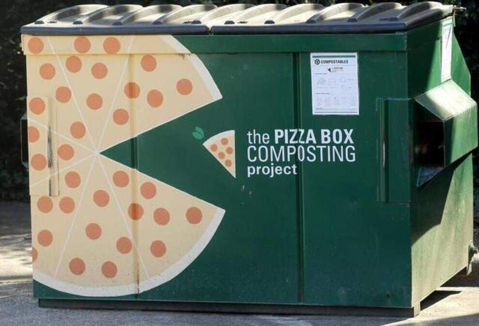 
One of the pizza box composting project bins near Bragaw dorm on the N.C. State campus in Raleigh. Pizza boxes are not recyclable. N.C. State University started the project a year ago and has collected more than 9,000 pizza boxes.
