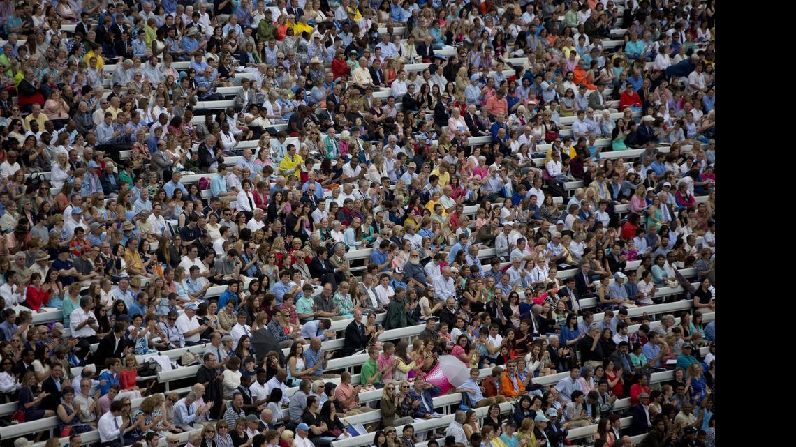 
Family members and friends of graduates fill the stands of Kenan Stadium during UNC's commencement ceremony Sunday, May 10, 2015 in Chapel Hill, N.C.
