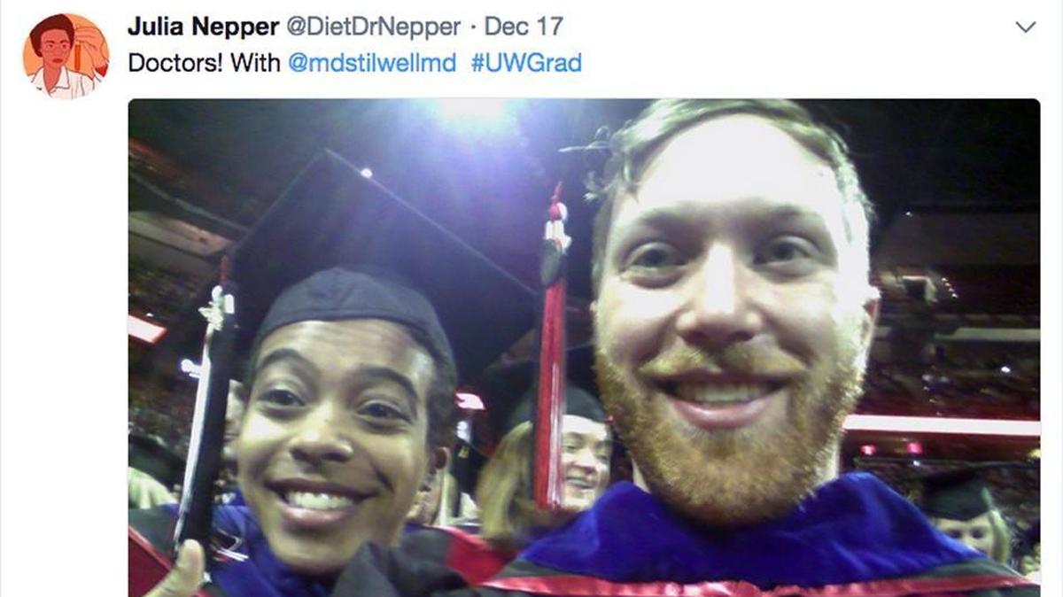 A screenshot of a tweet by Julia Nepper from a University of Wisconsin graduation ceremony in December.